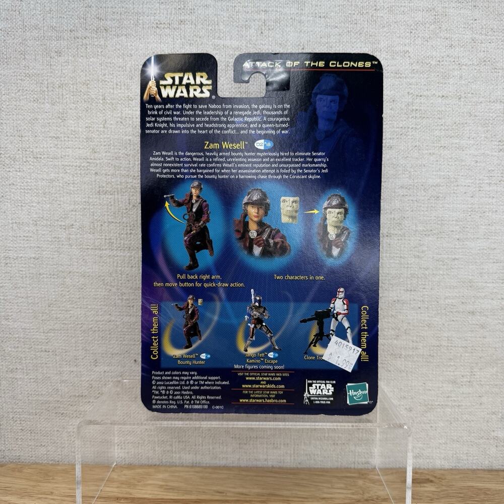 Star Wars Attack of the Clones Zam Wesell #18 Bounty Hunter New Hasbro 2002 - Picture 2 of 2